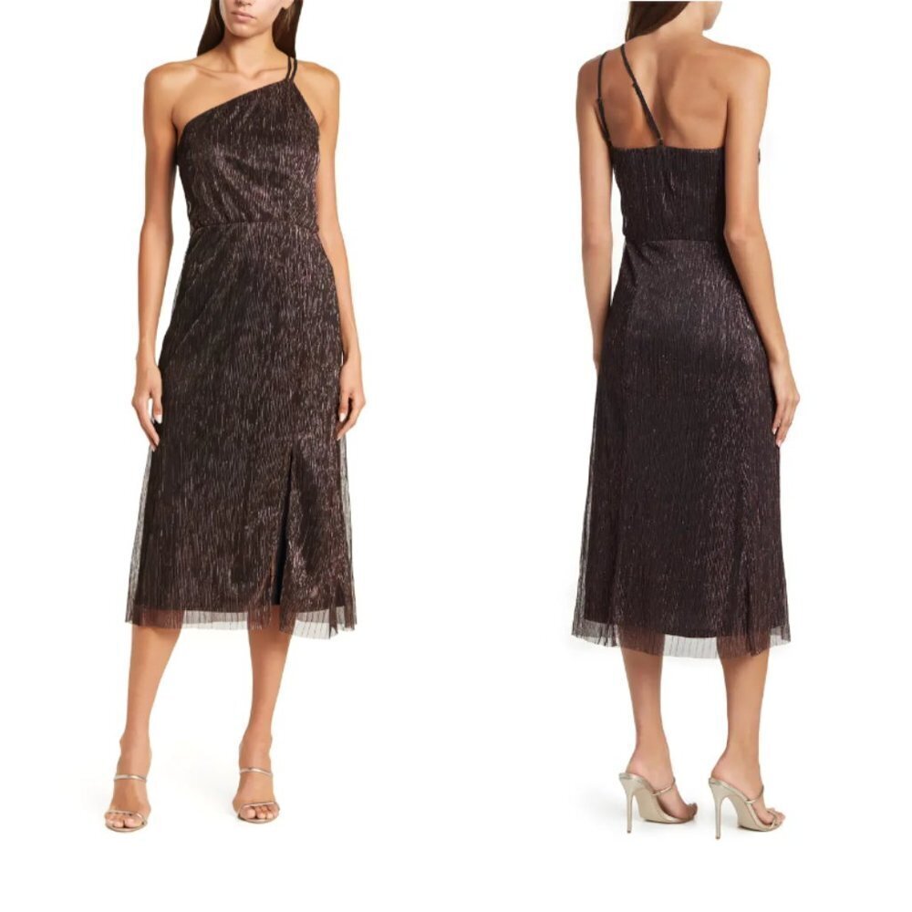 Socialite One Shoulder Metallic Midi Dress Small - Picture 6 of 6